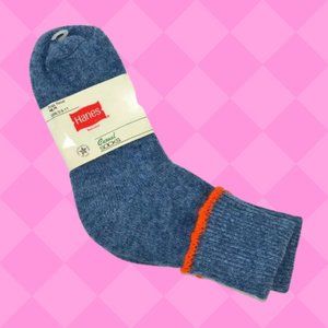 Vintage 1980's Deadstock Hanes Red Label Cuffed Orlon Socks, Blue